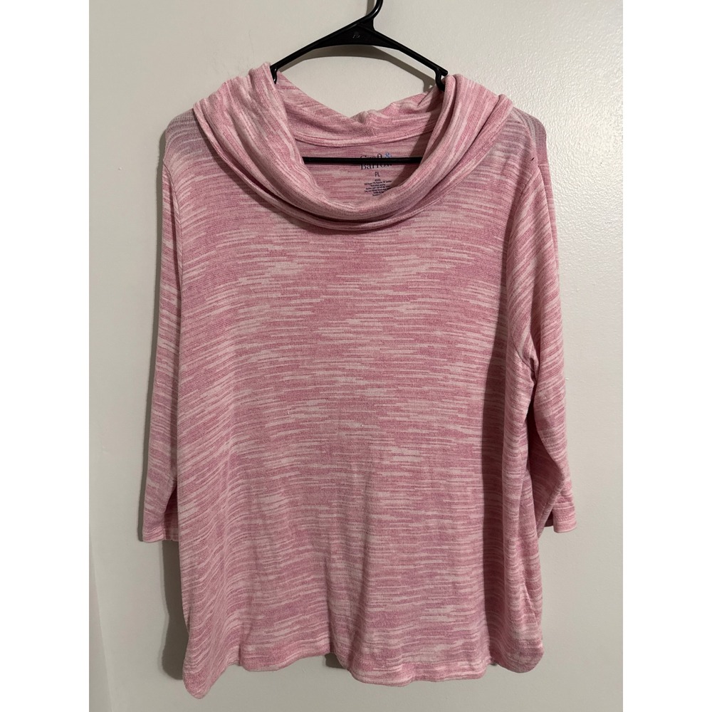 Croft & Barrow Womens Petite Large Pink Space Dye Cowl Neck 3/4 Sleeve Top PL